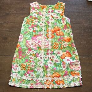 Hartstrings Floral Cotton Sleeveless Dress with Flower Trim
